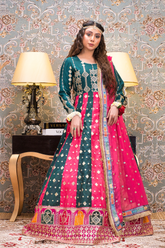 Multicolor Maxi Dress With Multicolor Dupata