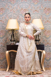 Double Layer Round Neck Maxi With Net Dupatta