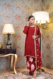 Round Neck Straight Shirt With Printed Trouser and Sequence Dupatta